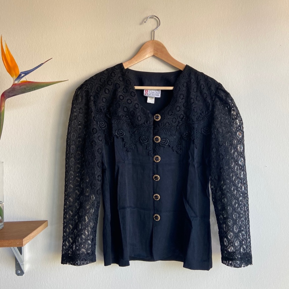 black sheen professional blouse gold bead button ... m